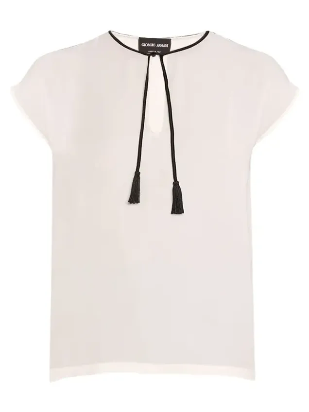 Silk Georgette Short Blouse with Tie Neck Detail