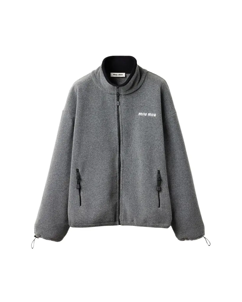 Miu Miu Fleece Oversized Drawcord Sweatshirt | Image 1 Miu Miu Fleece Oversized Drawcord Sweatshirt | Image 1