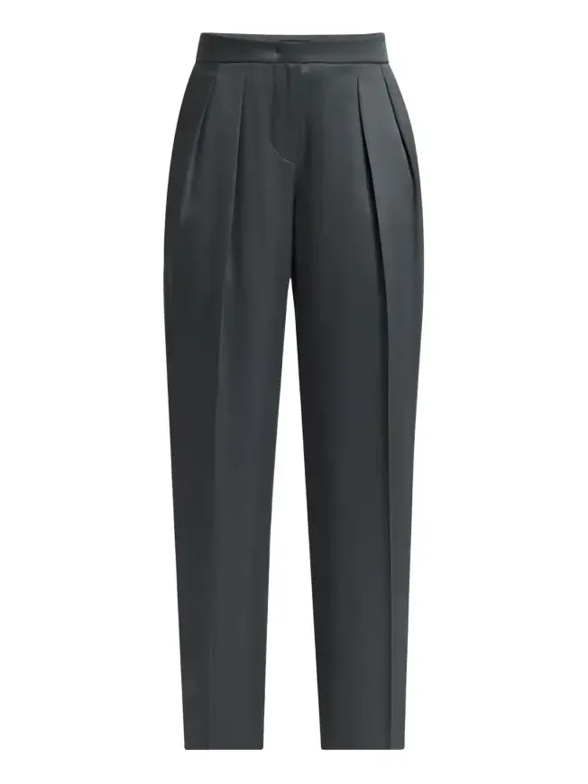 Silk Satin Pleated Straight-Leg Trousers Silk Satin Pleated Straight-Leg Trousers