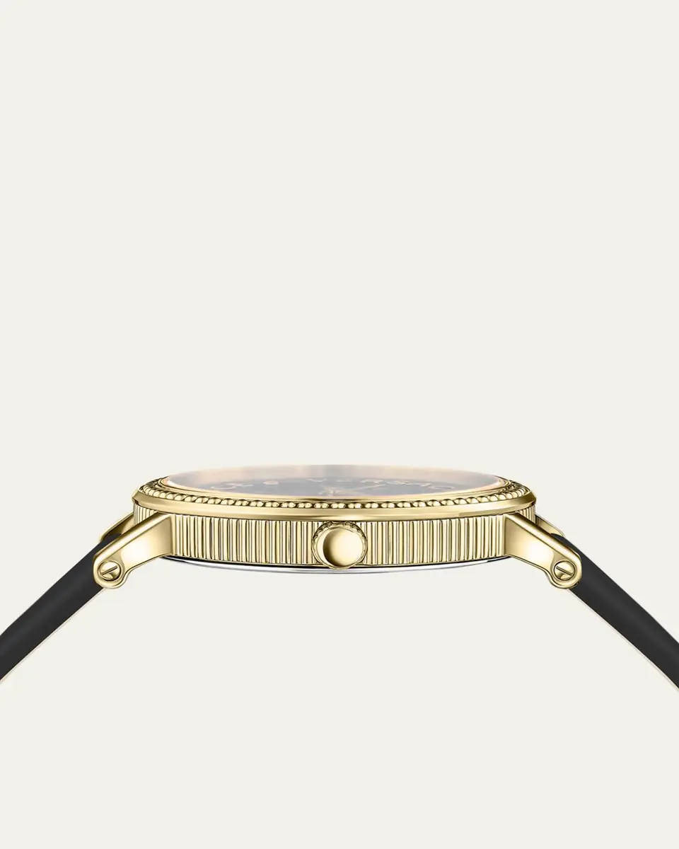 Versace 37mm V-Dollar Watch with Leather Strap, Yellow Gold/Black | Thumbnail 3 Versace 37mm V-Dollar Watch with Leather Strap, Yellow Gold/Black | Thumbnail 3
