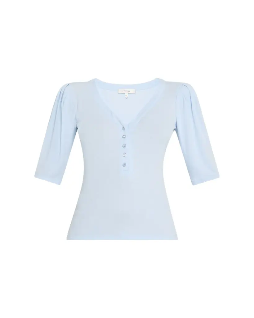 FRAME Rib Ruched Short-Sleeve Henley Top | Image 1 FRAME Rib Ruched Short-Sleeve Henley Top | Image 1