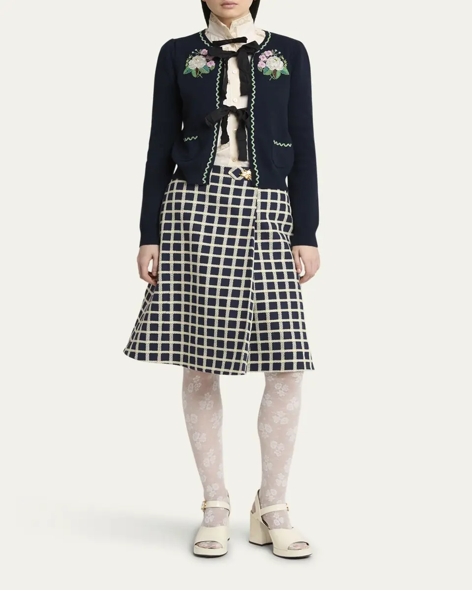 Valentino Garavani Floral Embroidered Bow-Tie Wool Cardigan | Thumbnail 2