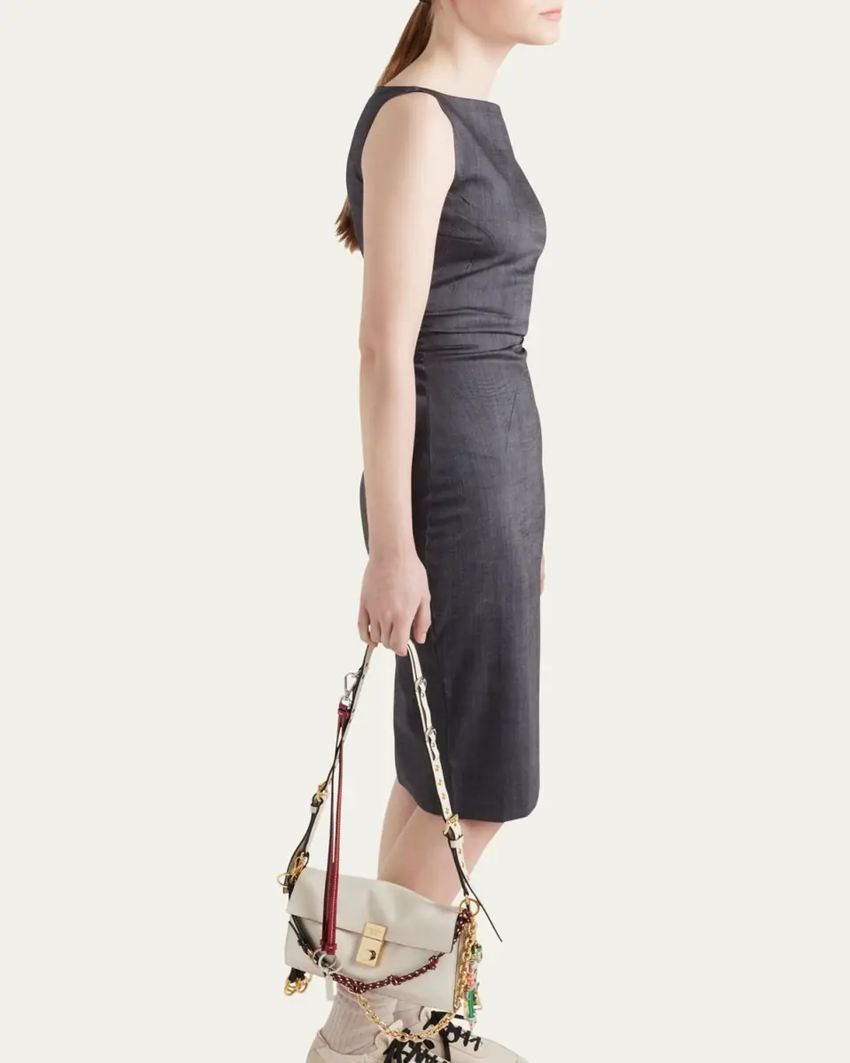 Prada Draped Boat-Neck Kid Mohair Midi Dress | Thumbnail 4 Prada Draped Boat-Neck Kid Mohair Midi Dress | Thumbnail 4