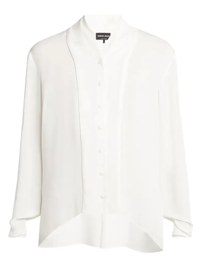 Shawl-Collar Silk Georgette Blouse