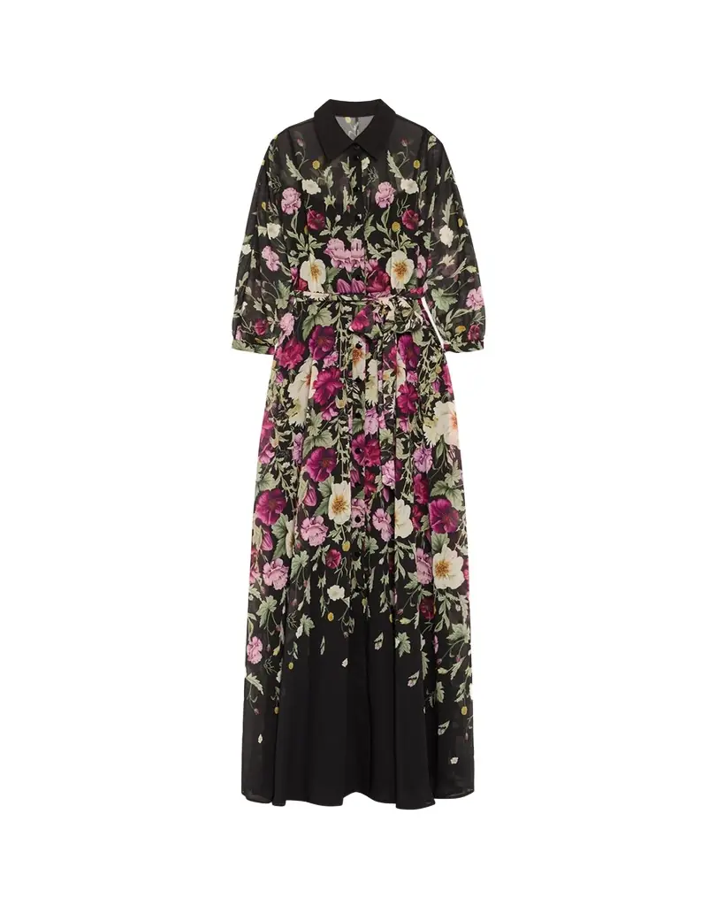 Rickie Freeman for Teri Jon Floral-Print Chiffon Shirt Gown | Image 1 Rickie Freeman for Teri Jon Floral-Print Chiffon Shirt Gown | Image 1