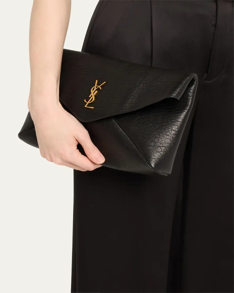 Saint Laurent Large YSL Envelope Pouch Clutch Bag in Leather | Thumbnail 2