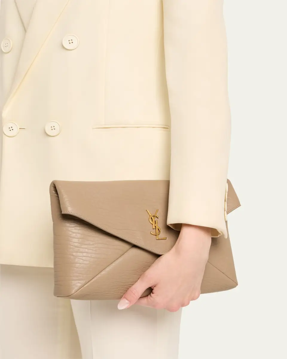 Saint Laurent Large YSL Envelope Pouch Clutch Bag in Leather | Thumbnail 6