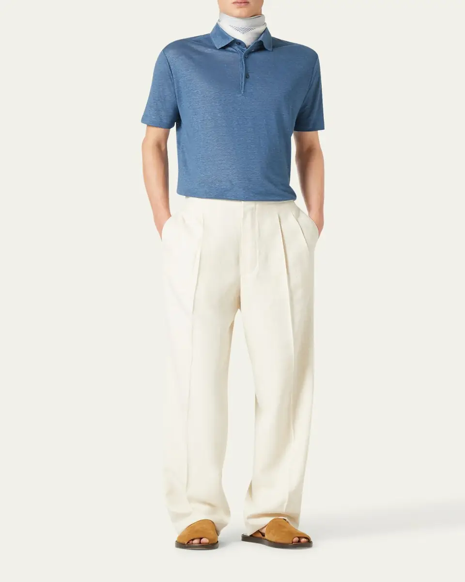 Loro Piana Men's Linen Jersey Dublon Polo Shirt | Thumbnail 11