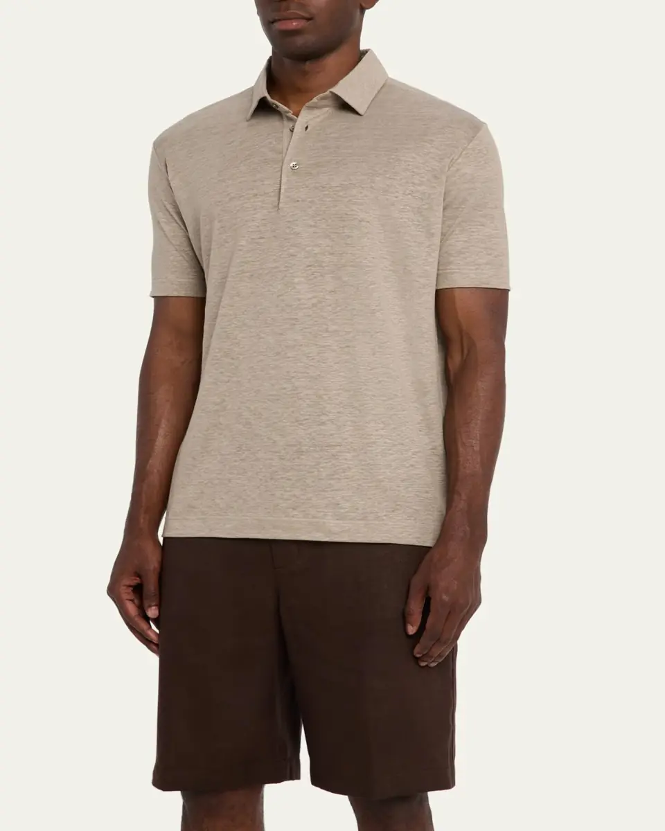 Loro Piana Men's Linen Jersey Dublon Polo Shirt | Thumbnail 4