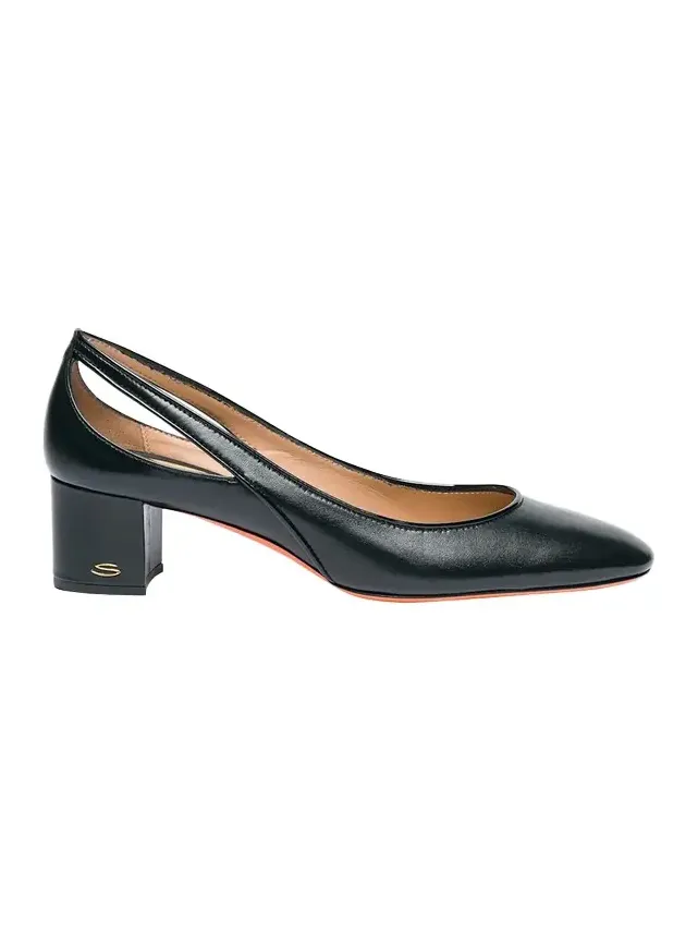 Cut-Out Mixed Leather Block Heel Pumps Cut-Out Mixed Leather Block Heel Pumps