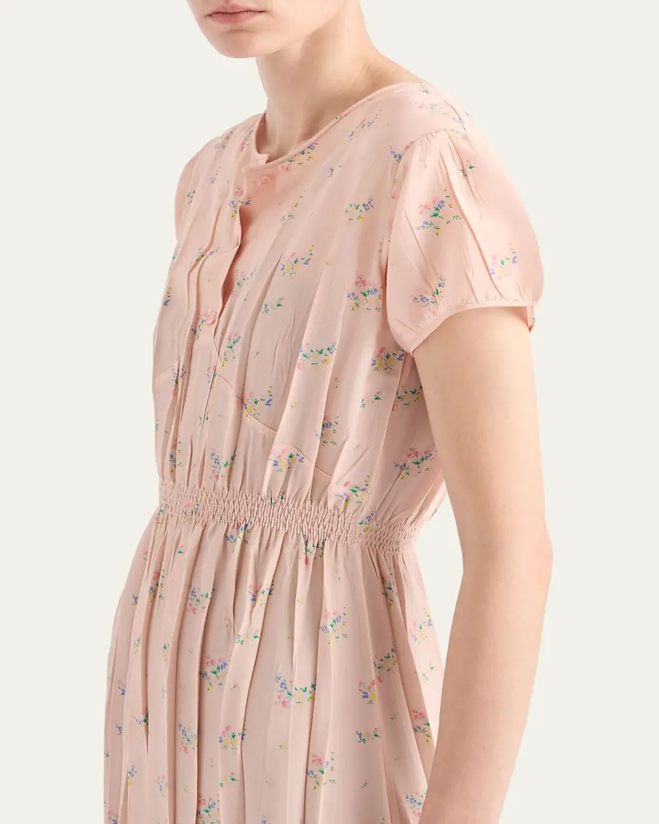 Prada Flower-Print Silk Ponge Short-Sleeve Midi Dress | Thumbnail 4 Prada Flower-Print Silk Ponge Short-Sleeve Midi Dress | Thumbnail 4