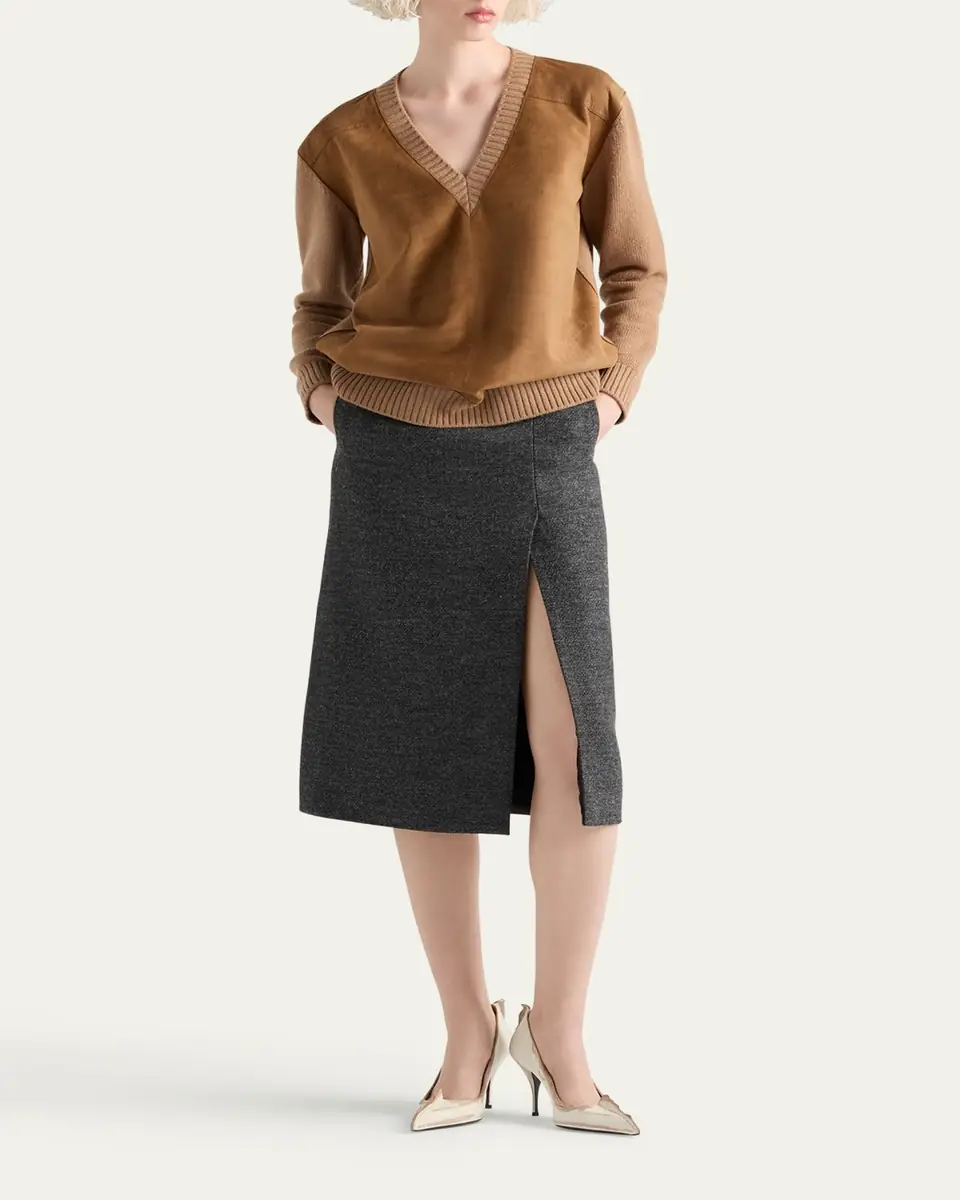 Prada Two-Tone Wool Slit Skirt | Thumbnail 2