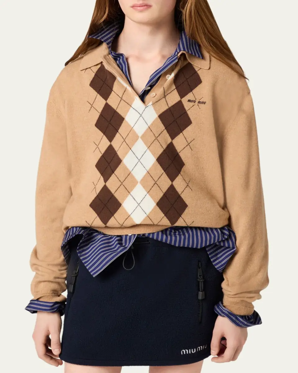 Miu Miu Argyle Cashmere Polo Sweater | Thumbnail 3