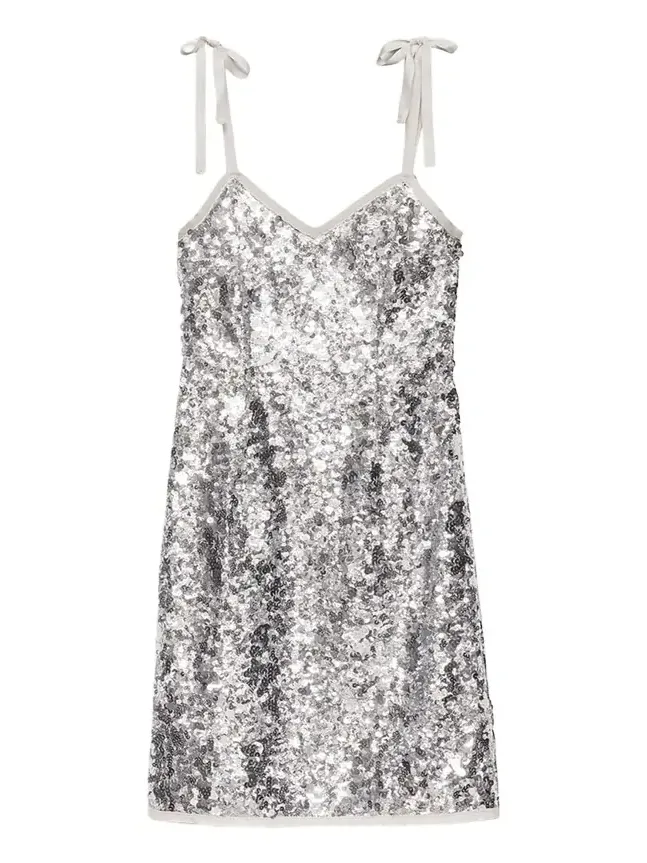 Sequin Tie-Shoulder Midi Dress