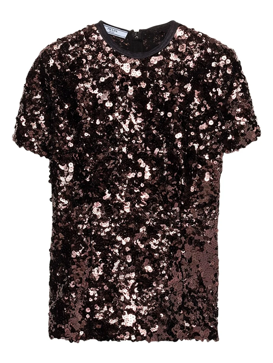 Prada Sequined Short-Sleeve Top