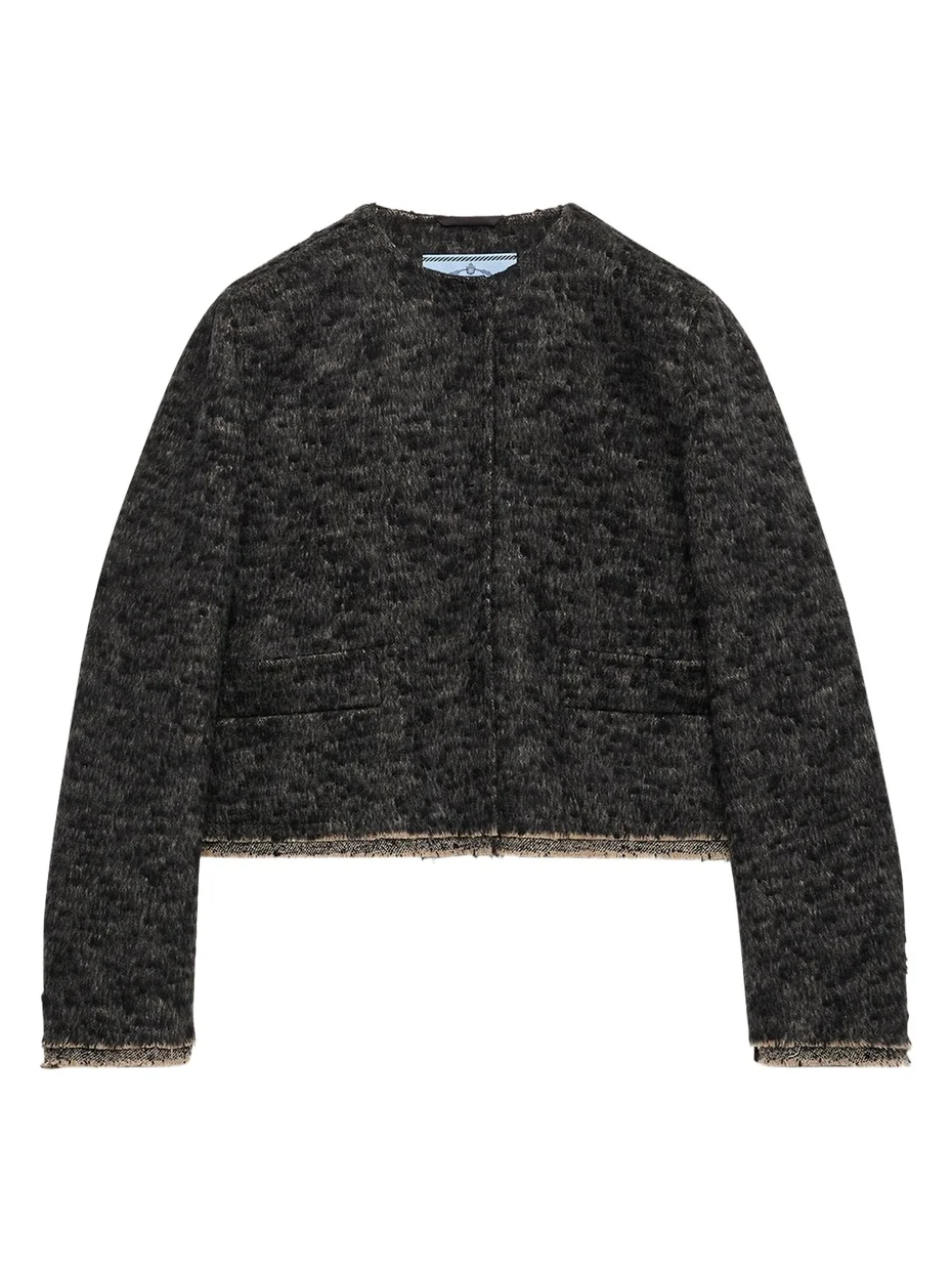 Prada Tweed Double-Hem Single-Breasted Jacket