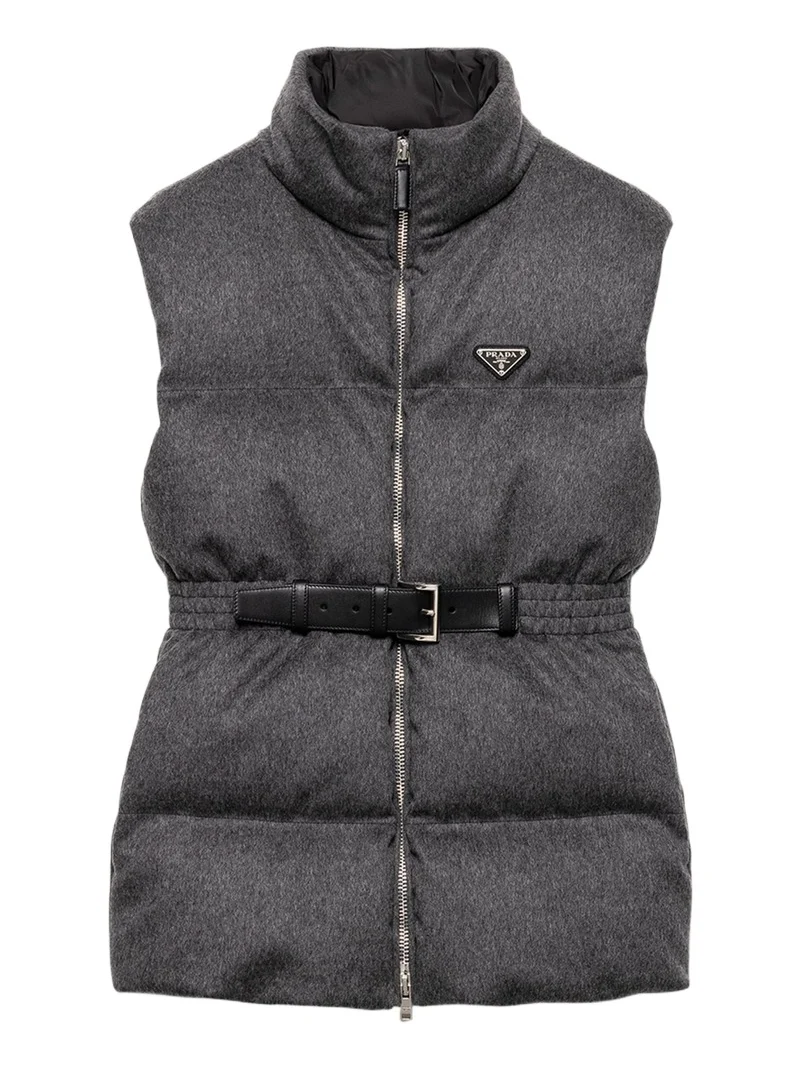 Prada Belted Velvet Down Puffer Jacket