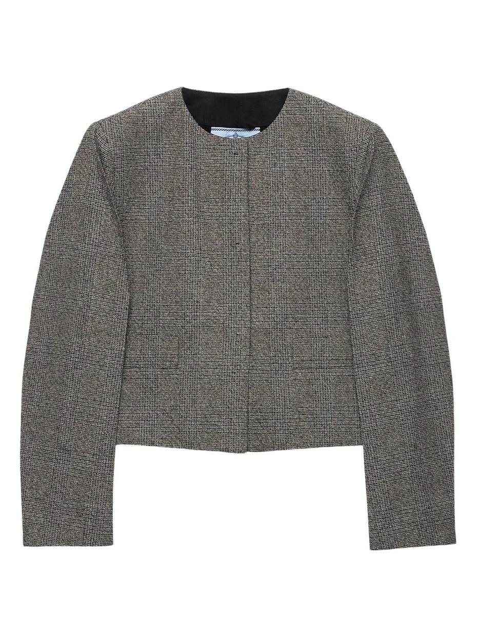 Prada Prince Of Wales Mouline Boxy Crop Jacket