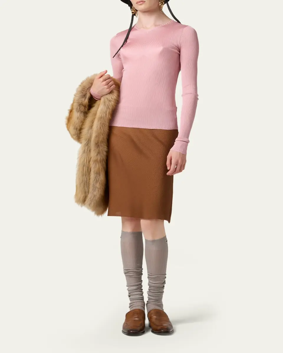 Miu Miu Diagonal Rib Silk Skirt | Thumbnail 2