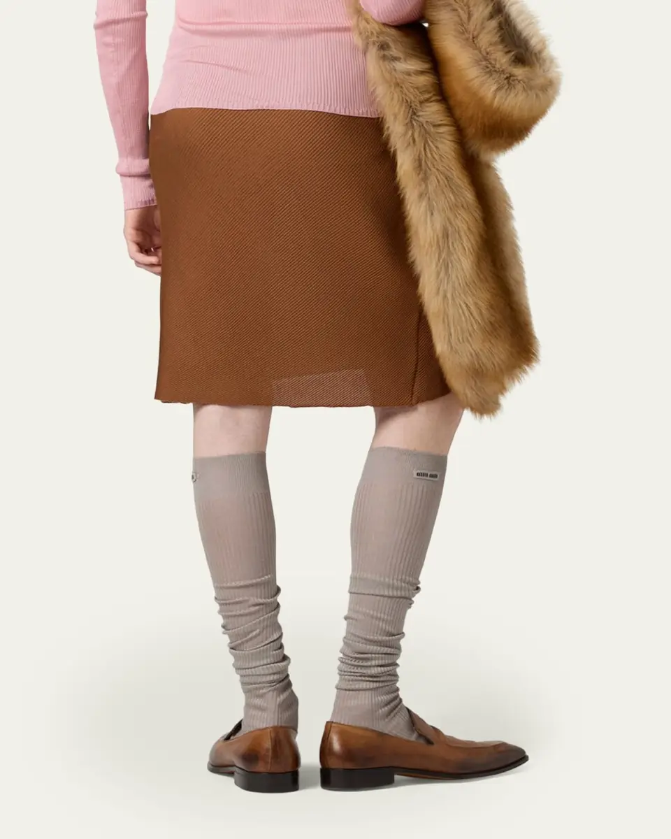 Miu Miu Diagonal Rib Silk Skirt | Thumbnail 3