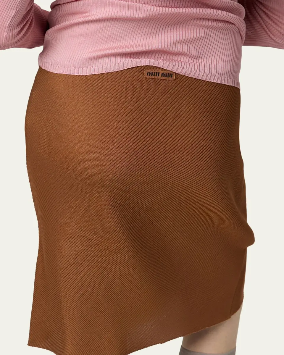 Miu Miu Diagonal Rib Silk Skirt | Thumbnail 4