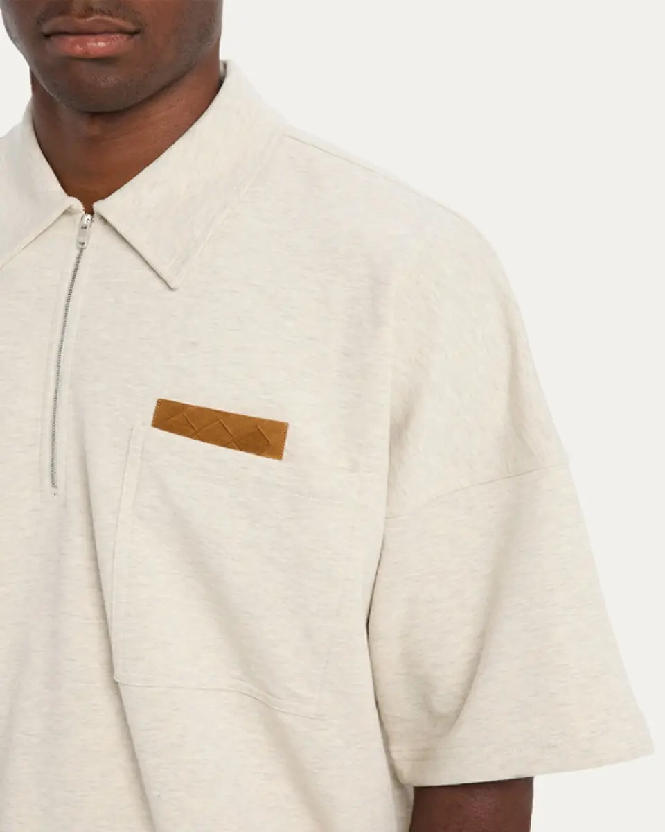 Bottega Veneta Men's Intrecciato Suede-Trim Jersey Polo Shirt | Thumbnail 5 Bottega Veneta Men's Intrecciato Suede-Trim Jersey Polo Shirt | Thumbnail 5