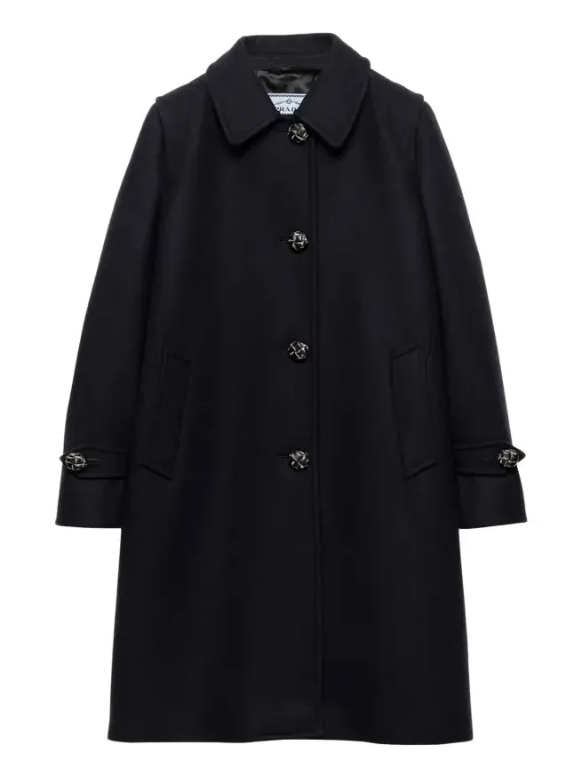Prada Loden Leather-Button SIngle-Breasted Wool Coat