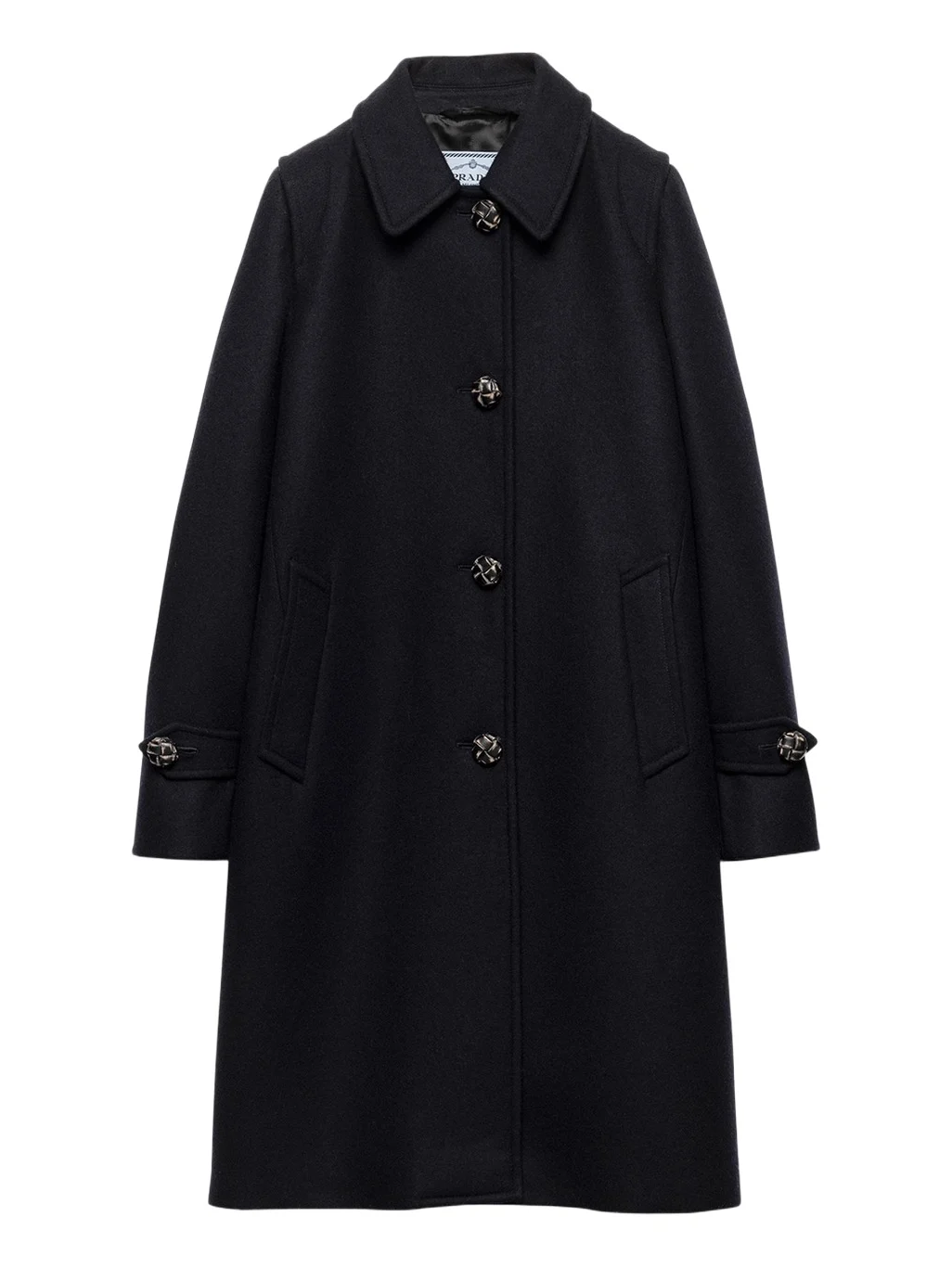 Prada Loden Leather-Button SIngle-Breasted Wool Coat