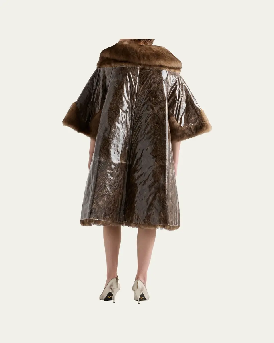 Prada PVC Coated Lamb Shearling Single-Breasted Coat | Thumbnail 3