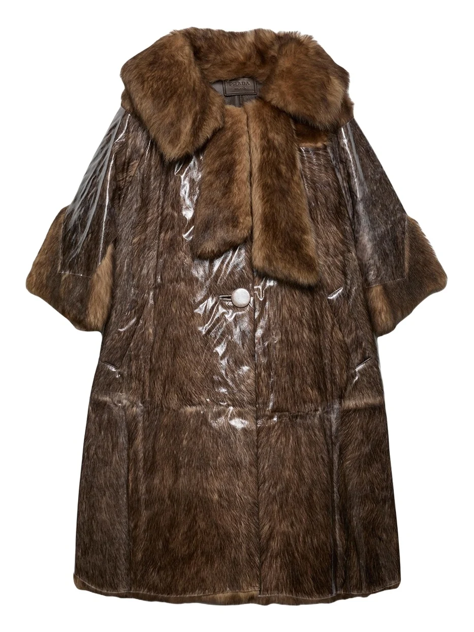 Prada PVC Coated Lamb Shearling Single-Breasted Coat
