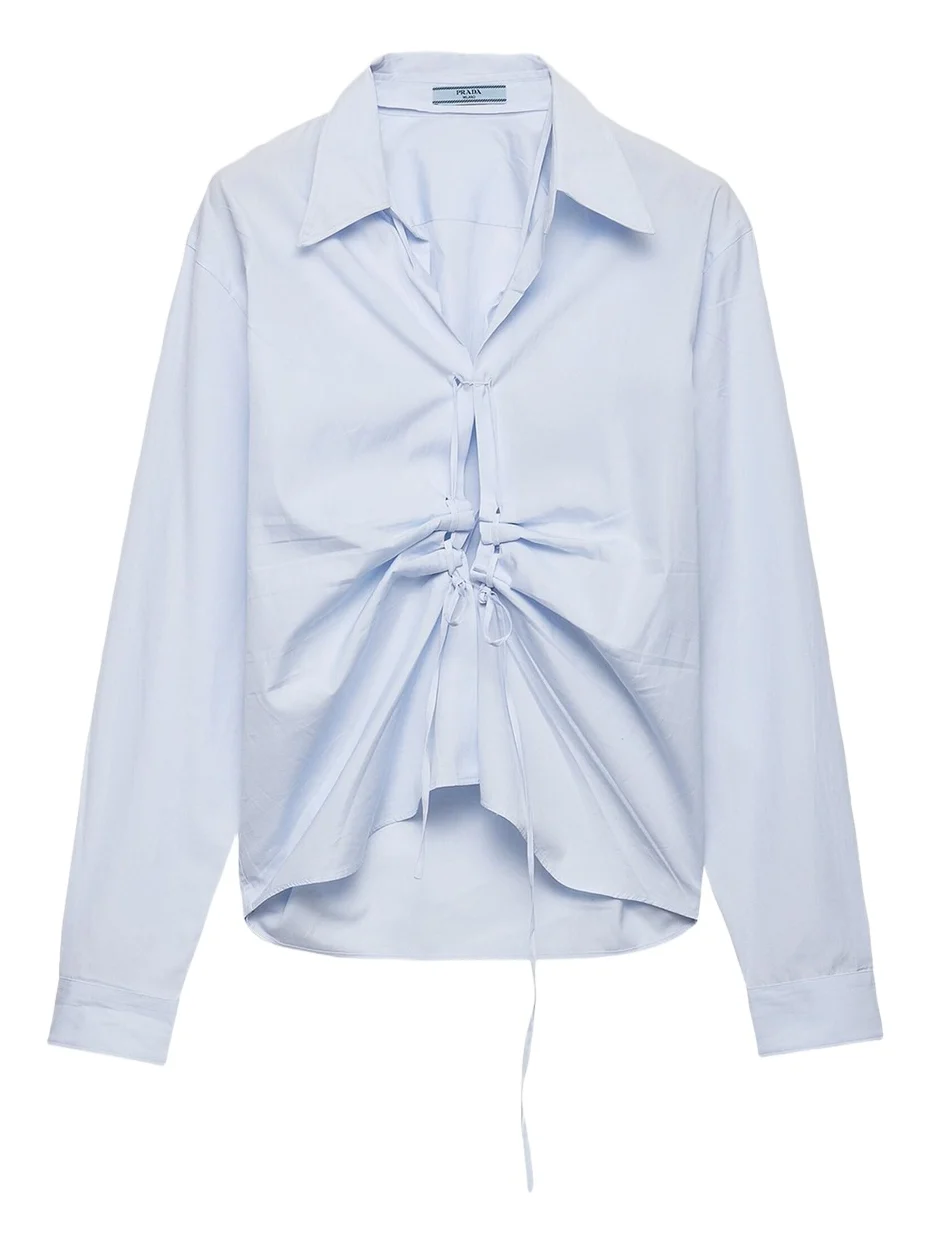 Prada Ruched Laced Collared Blouse