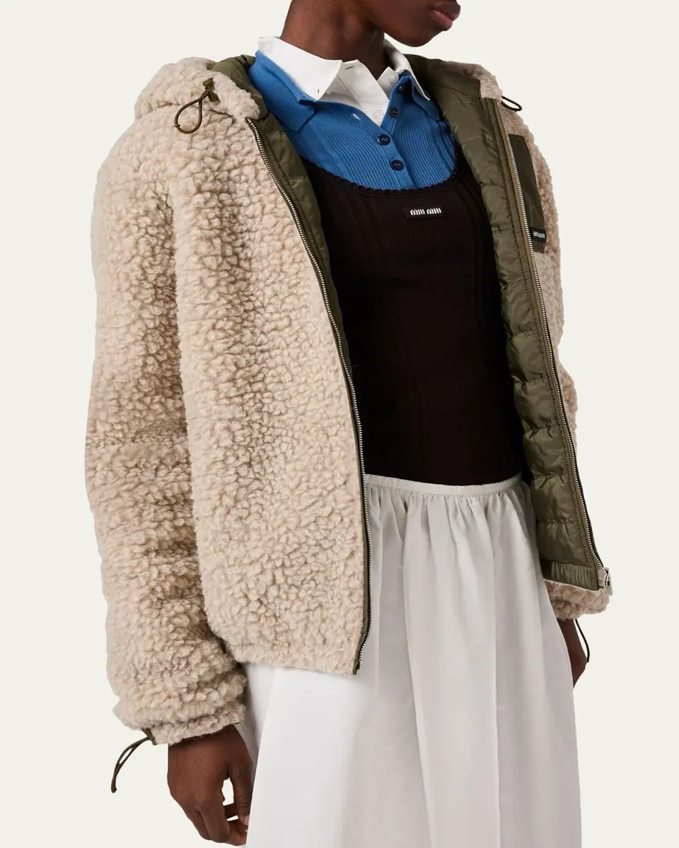 Miu Miu Fleece Hooded Puffer Jacket | Thumbnail 4 Miu Miu Fleece Hooded Puffer Jacket | Thumbnail 4