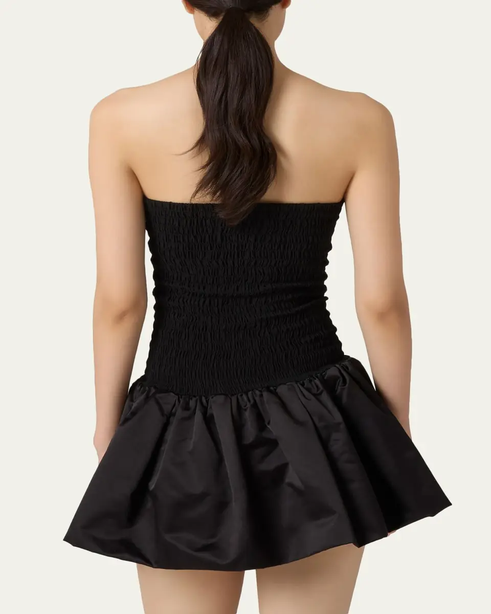 Miu Miu Strapless Smocked Silk Ruffle Mini Dress | Thumbnail 2