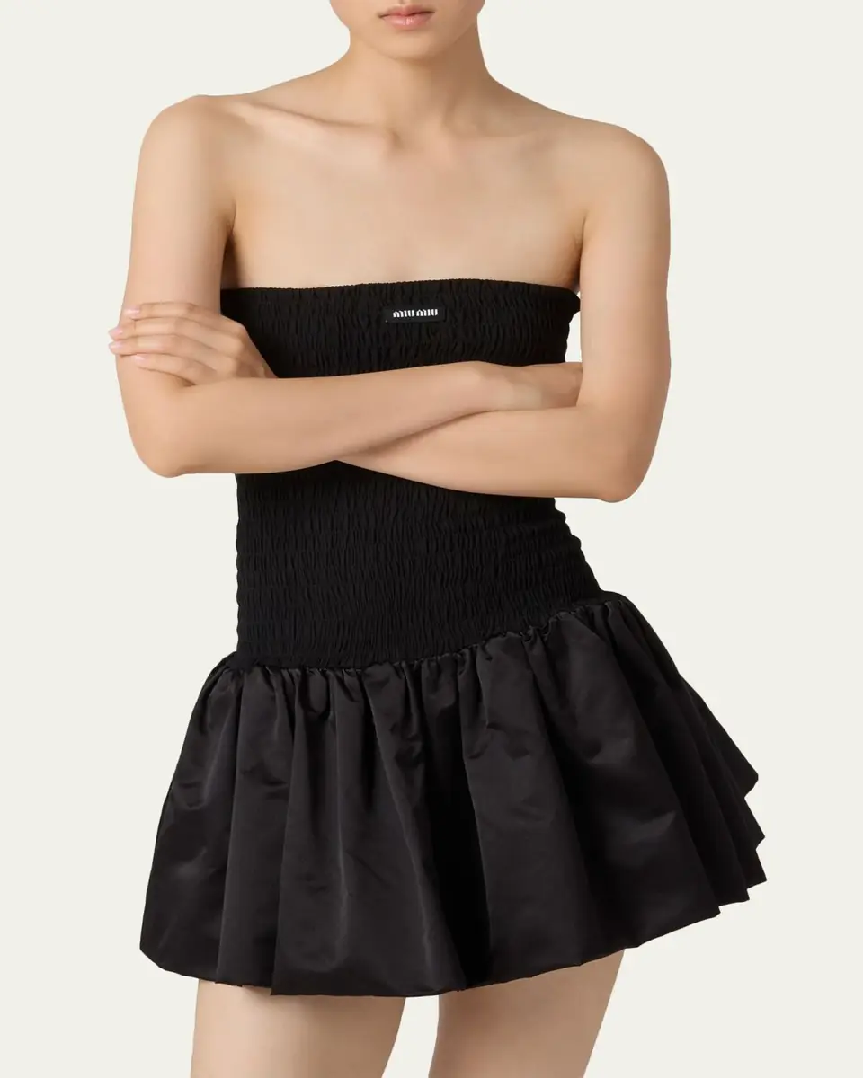 Miu Miu Strapless Smocked Silk Ruffle Mini Dress | Thumbnail 3