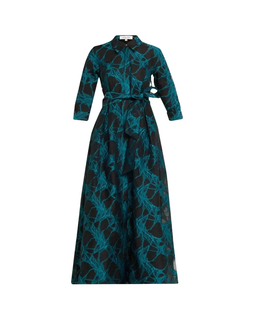 Rickie Freeman for Teri Jon A-Line Organza Jacquard Shirt Gown | Image 1 Rickie Freeman for Teri Jon A-Line Organza Jacquard Shirt Gown | Image 1