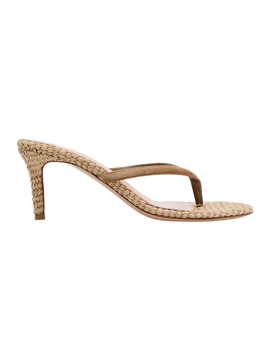 Suede Raffia Heeled Thong Sandals Suede Raffia Heeled Thong Sandals