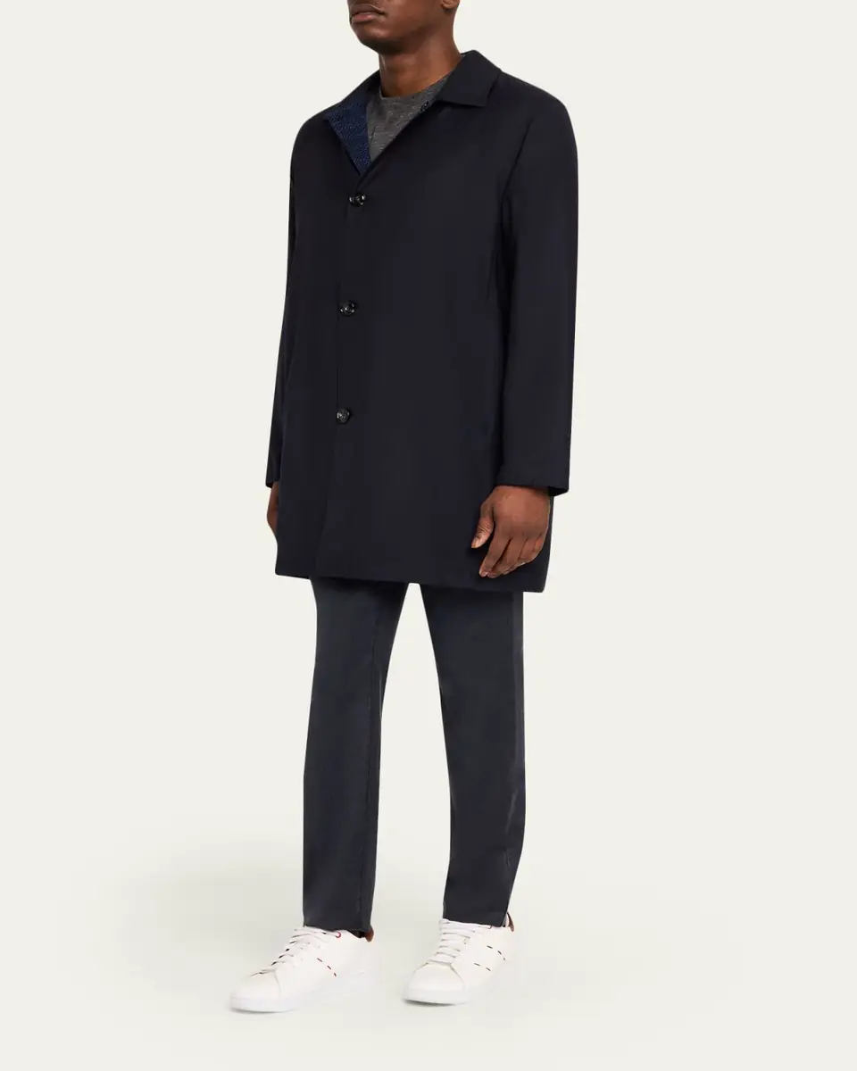 Kiton Men's Wool and Silk Birdseye Reversible Raincoat | Thumbnail 2 Kiton Men's Wool and Silk Birdseye Reversible Raincoat | Thumbnail 2