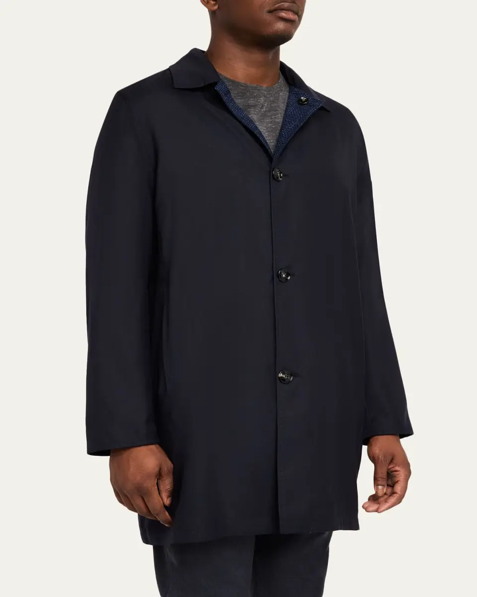 Kiton Men's Wool and Silk Birdseye Reversible Raincoat | Thumbnail 4 Kiton Men's Wool and Silk Birdseye Reversible Raincoat | Thumbnail 4