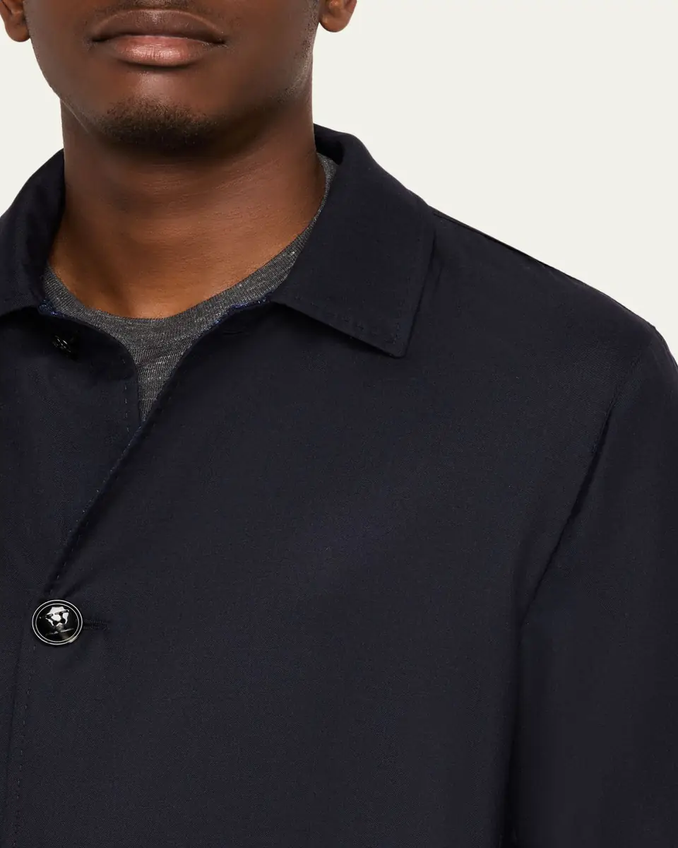 Kiton Men's Wool and Silk Birdseye Reversible Raincoat | Thumbnail 5 Kiton Men's Wool and Silk Birdseye Reversible Raincoat | Thumbnail 5