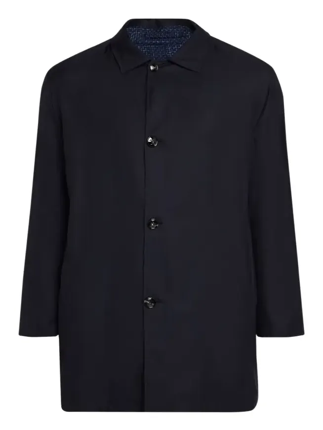Kiton Men's Wool and Silk Birdseye Reversible Raincoat