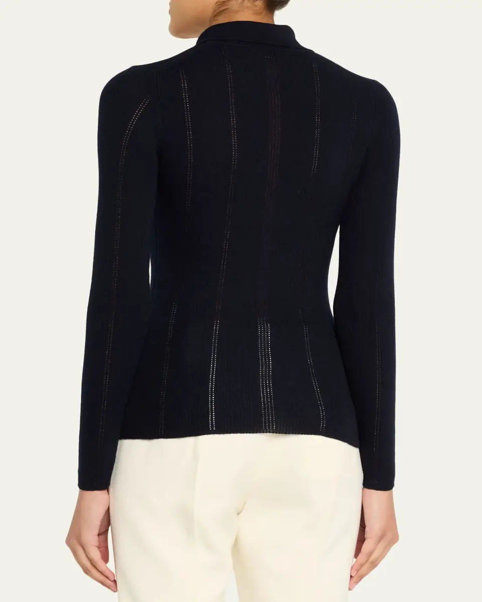 Gabriela Hearst Sophia Rib Knit Long-Sleeve Polo Shirt | Thumbnail 3