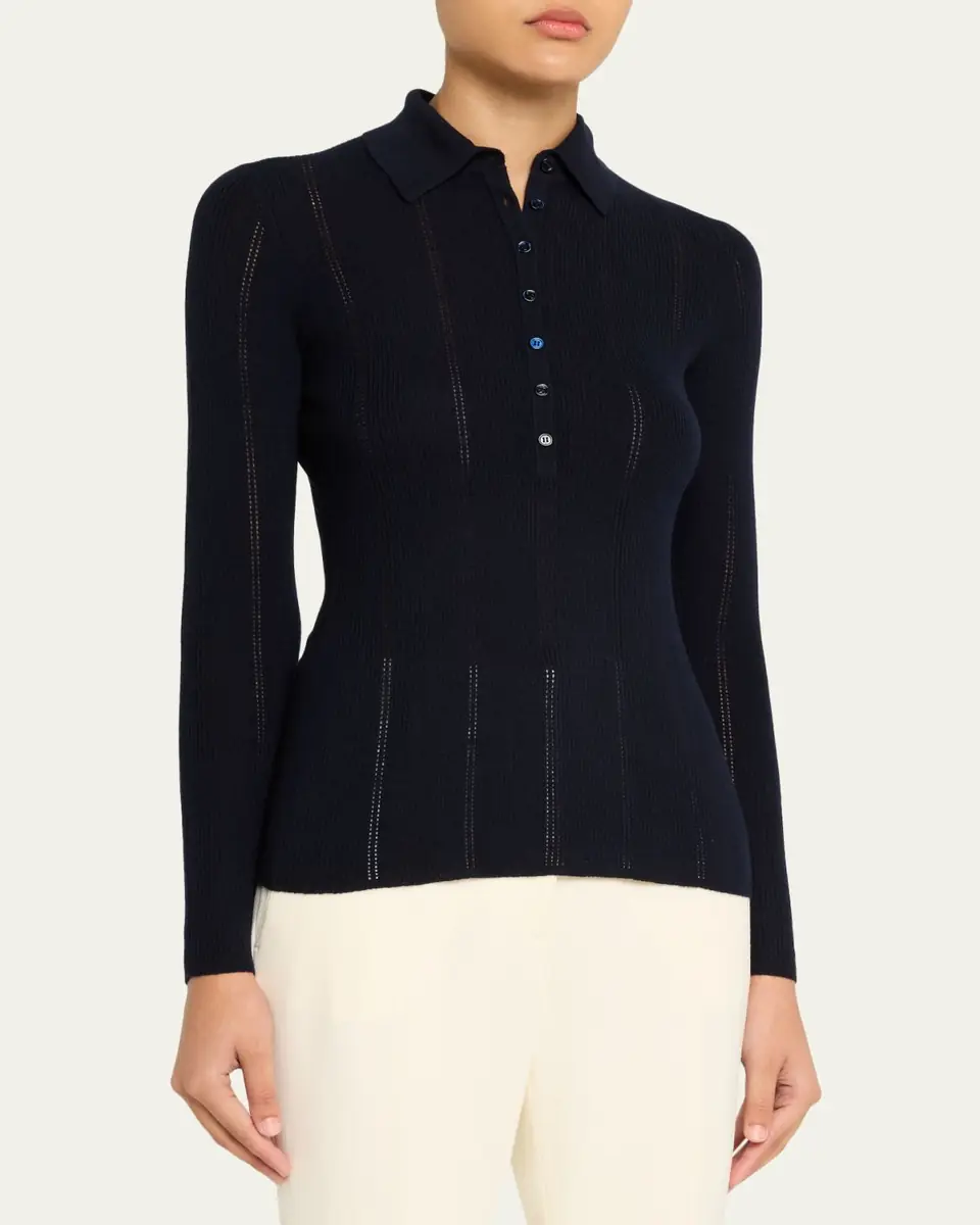 Gabriela Hearst Sophia Rib Knit Long-Sleeve Polo Shirt | Thumbnail 4