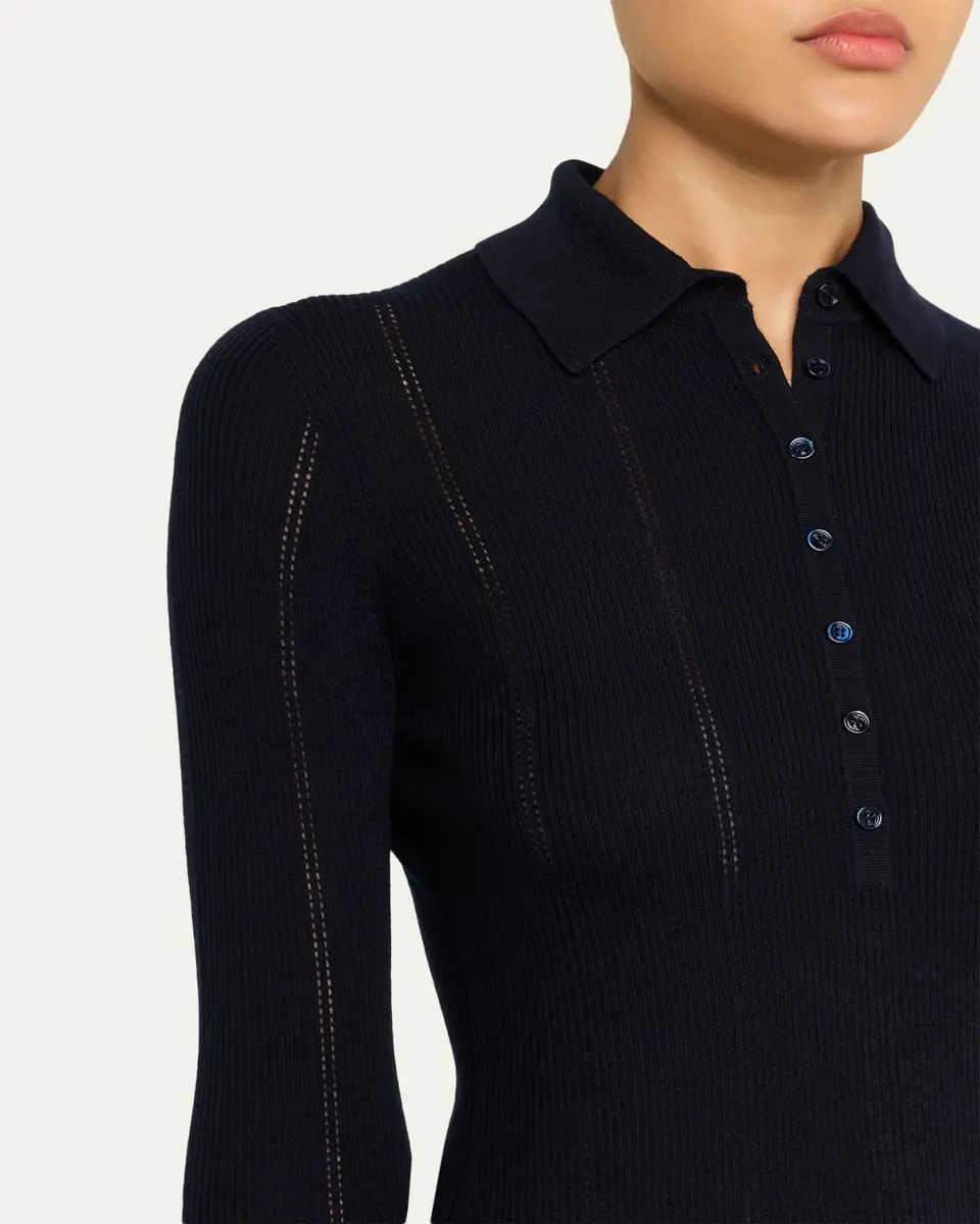 Gabriela Hearst Sophia Rib Knit Long-Sleeve Polo Shirt | Thumbnail 5