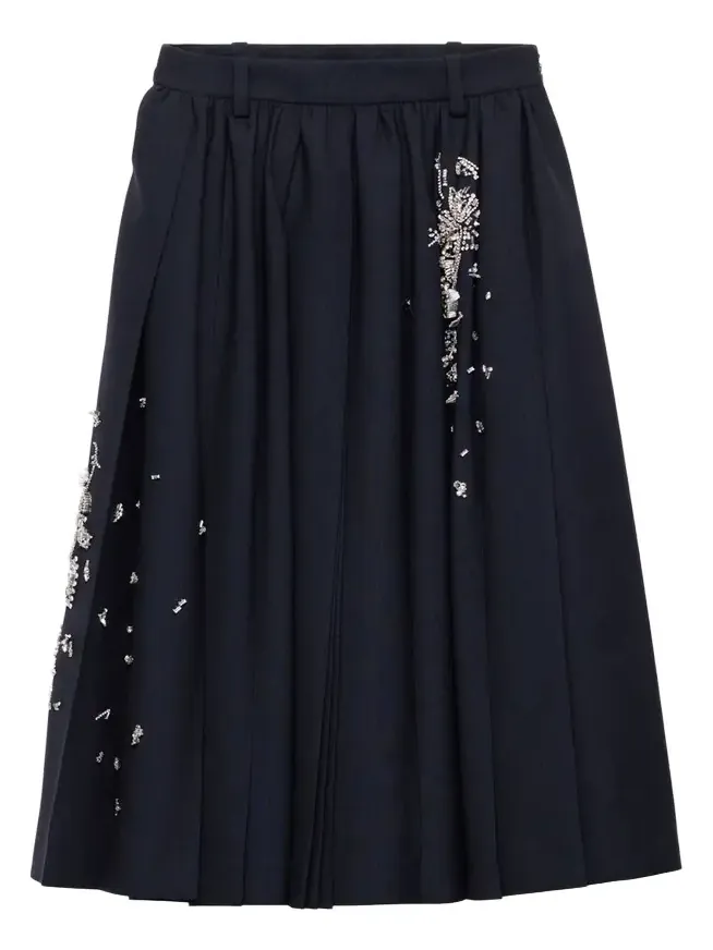 Embroidered Wool Midi Skirt