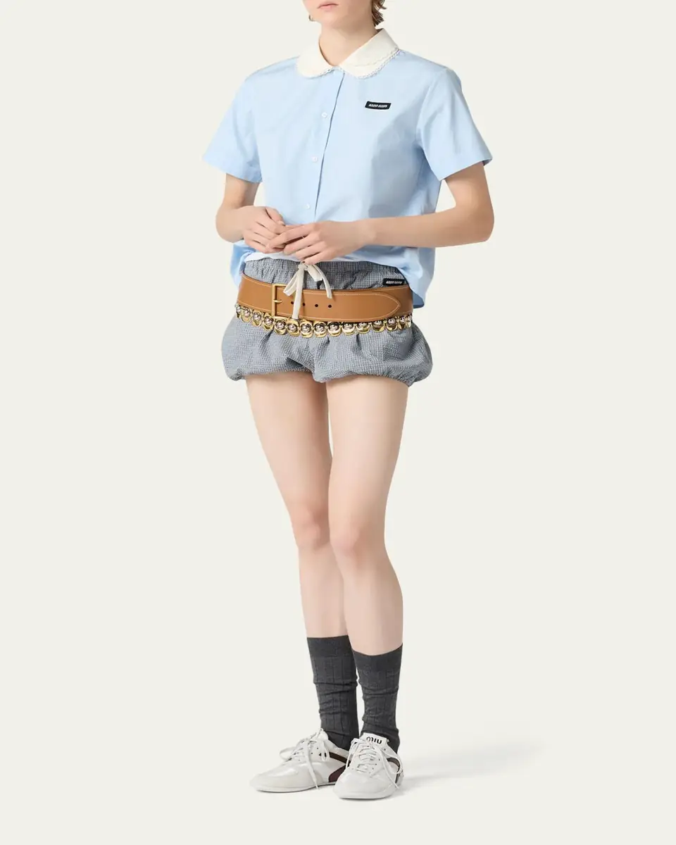 Miu Miu Peter-Pan Collar Poplin Short-Sleeve Top | Thumbnail 2 Miu Miu Peter-Pan Collar Poplin Short-Sleeve Top | Thumbnail 2