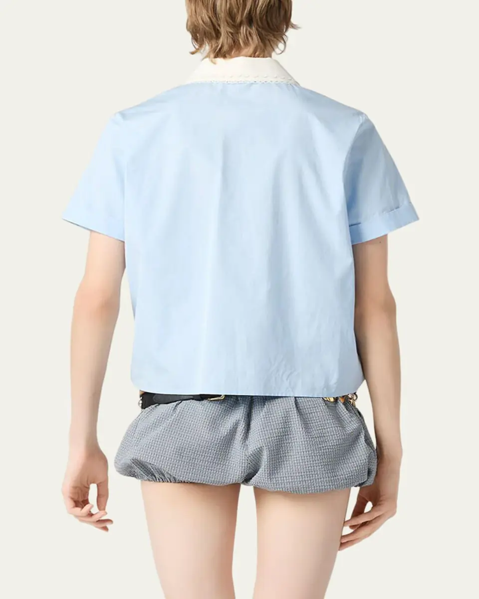 Miu Miu Peter-Pan Collar Poplin Short-Sleeve Top | Thumbnail 3 Miu Miu Peter-Pan Collar Poplin Short-Sleeve Top | Thumbnail 3