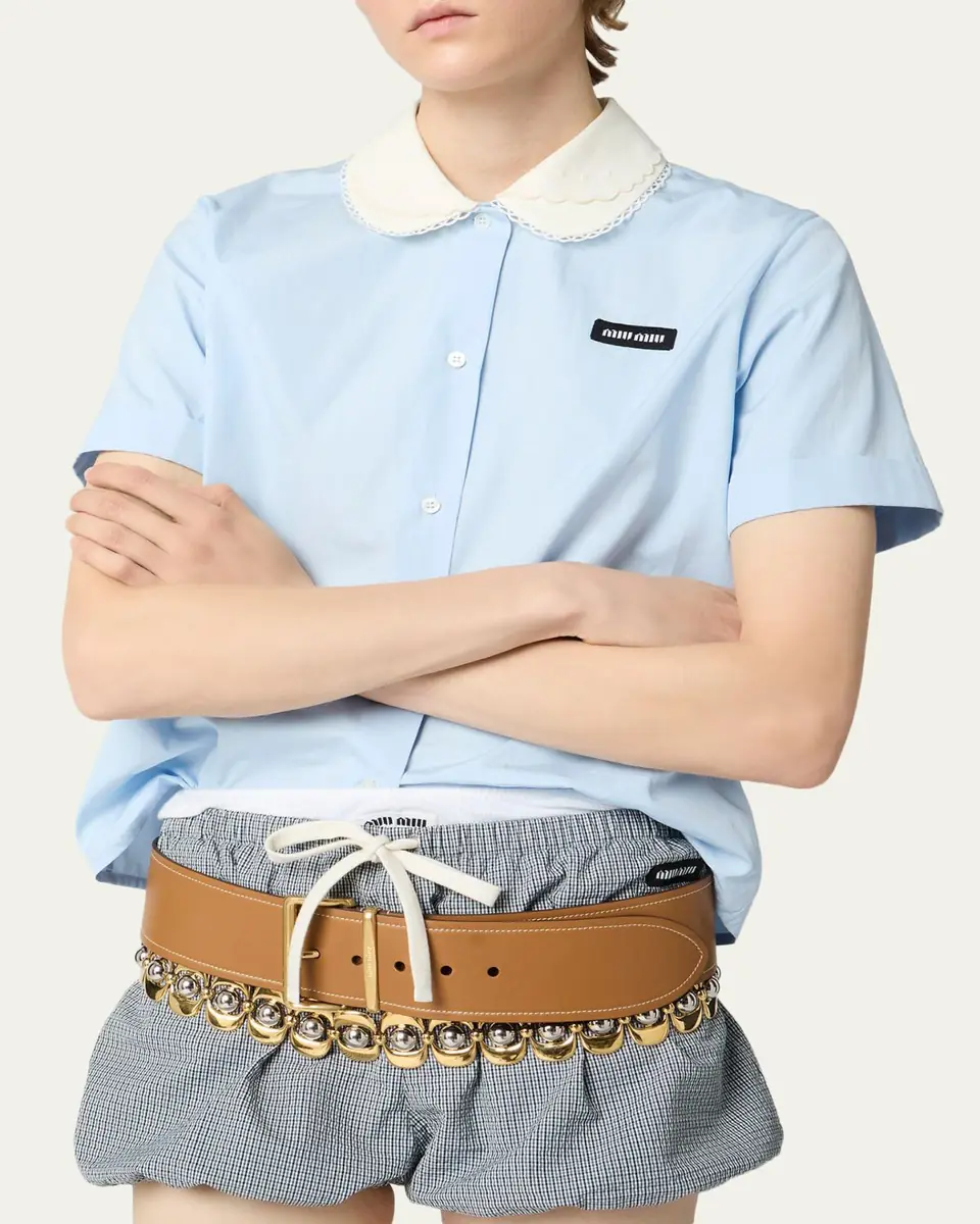 Miu Miu Peter-Pan Collar Poplin Short-Sleeve Top | Thumbnail 4 Miu Miu Peter-Pan Collar Poplin Short-Sleeve Top | Thumbnail 4