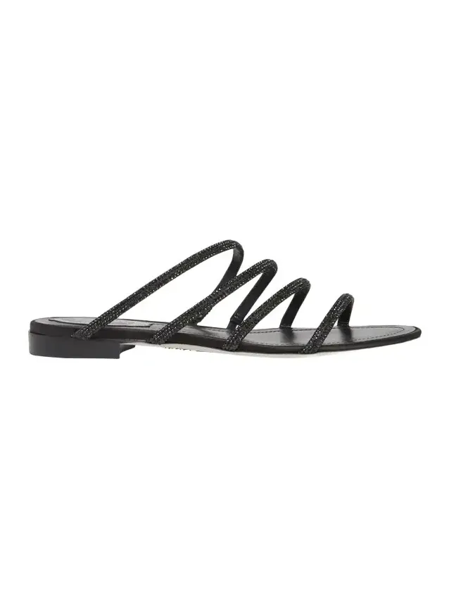 Satin Strass Flat Slide Sandals