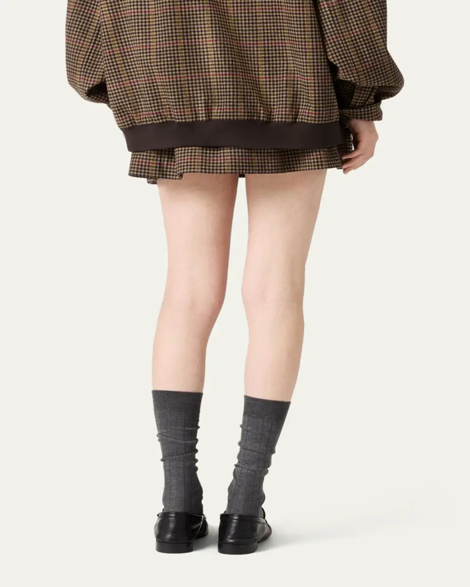 Miu Miu Check Wool Drawstring Mini Skirt | Thumbnail 3 Miu Miu Check Wool Drawstring Mini Skirt | Thumbnail 3