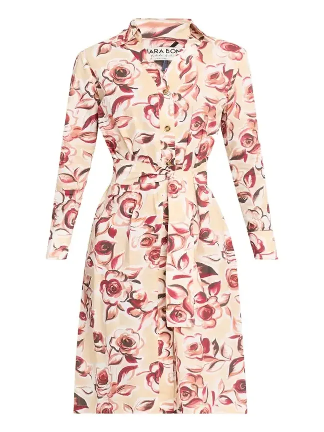 Belted Floral-Print Midi Shirtdress